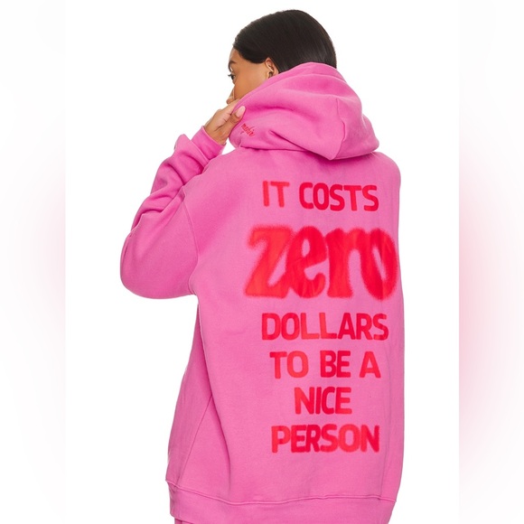 The Mayfair Group It Costs Zero Dollars to be a Nice Person Pink Oversize Hoodie - Picture 1 of 13